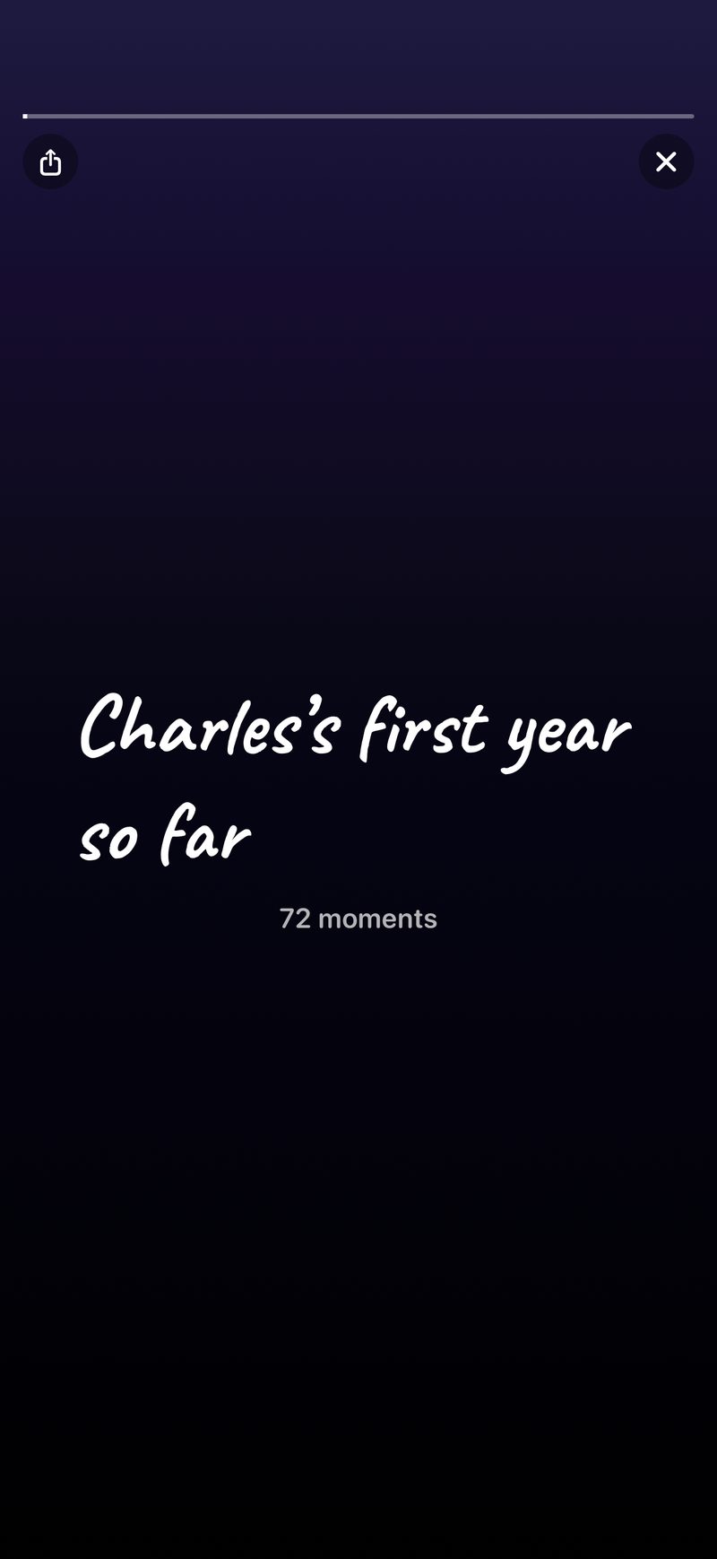 The Year in Review title card: “Charles’s first year so far”, 72 moments